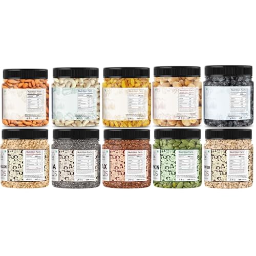 Image of LILA DRY FRUITS Kids & Family Health Combo 10 in 1 (100g x 10) Dry Fruits & Seeds Mix, Cashews Almonds Raisins Apricots with Sunflower Pumpkin Watermelon Flax Chia Seeds Combo Pack for Daily Nutrition