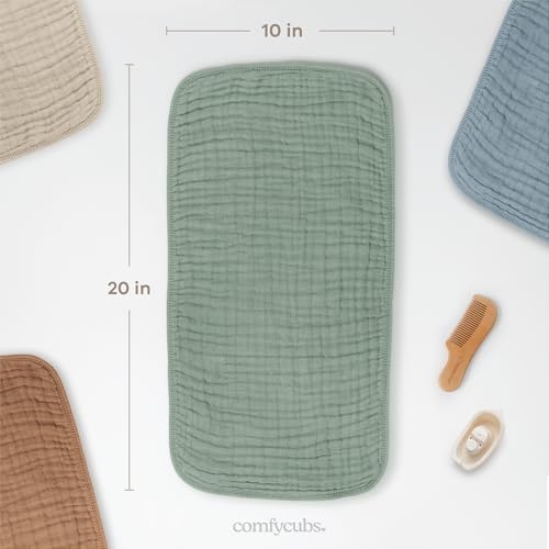 comfy cubs muslin burp cloths 2034 x 1034 pack of 10 - large 6-layer ultra absorbent 100 cotton for baby drool and messes - soft safe amp gentle baby burp cloths for boys amp girls - multi