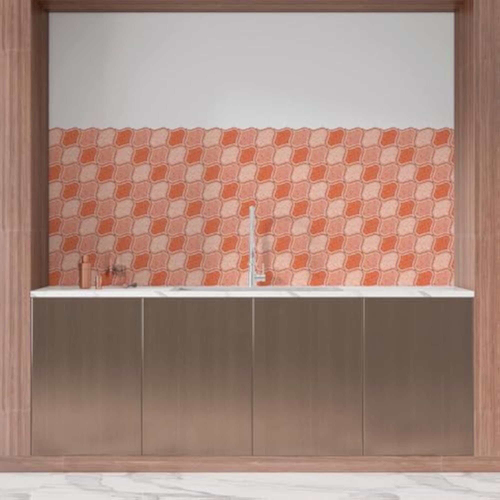 3D Orange Scallop Peel & Stick Tiles, Easy DIY Adhesive Backsplash