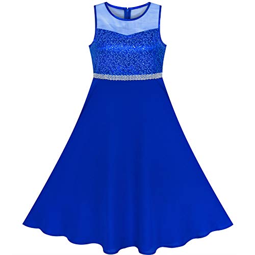 Sunny Fashion Mädchen Kleid Blau Strass Chiffon Brautjungfer...