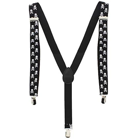 Tirantes para hombre con estampado de calavera y huesos en blanco y negro Cover