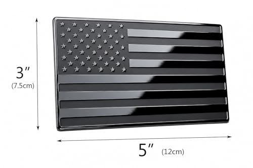 Image of 5 inch x 3 inch Black American Flag Emblem for Cars | Trucks & SUVs, Embossed Aluminum Metal Badge Matte & Gloss Black Exterior Fender, Trunk & Tailgate Decal, Weather Resistant