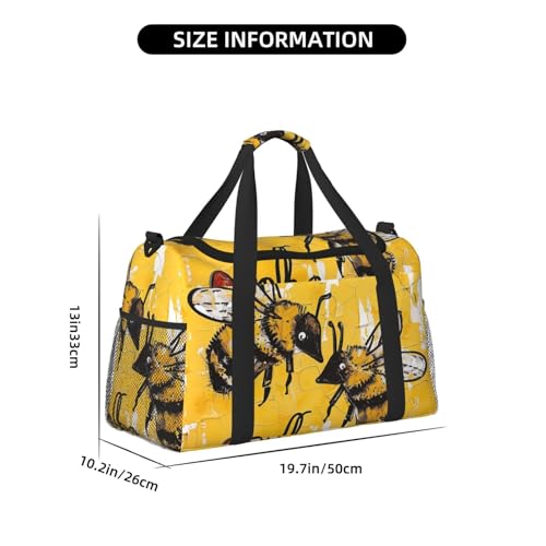 Bee Love Honey Printed Travel Duffle Bag for Men Women Large Sport Gym Bag Handbag with Shoulder Strap for Travel Weekend Fishing Hunting3