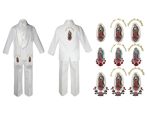 Image of Baby Boy Baptism Formal Shawl Jacket Suit Gold Guadalupe on Stole & Back SM-20