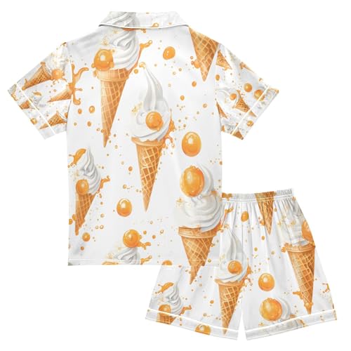 senya Ice Cream Orange Satin Summer Pajama Sets Silk Short Sleeve Button Down Sleepwear2