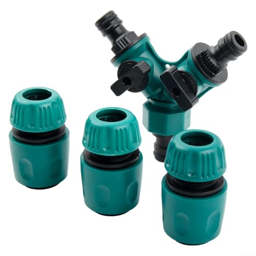 Divisor de manguera en línea de 3 vías con 2 grifos de encendido/apagado y 3 conectores hembra de manguera de jardín premium para tuberías de 1/4 pulgadas, material ABS, verde - buceo de riego