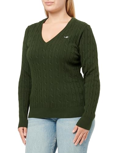 Logo GANT Collo a V in Cotone Elasticizzato, Laguna Verde, XL
