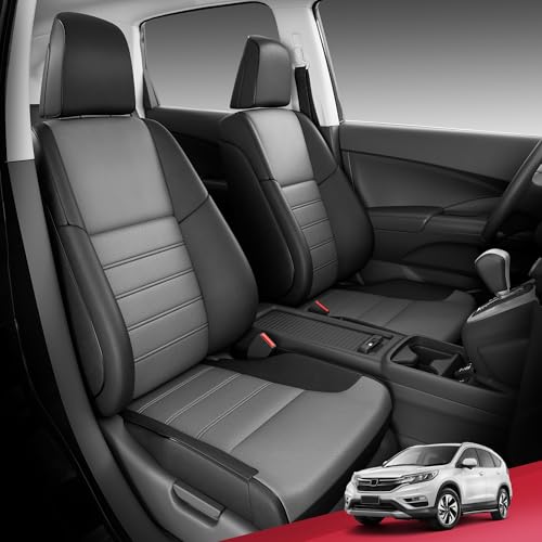 FREESOO for Honda CRV Seat Covers - Custom Fit 2015-2016 Sport EX-L/EX/LX/SE/Touring - Waterproof Leather Car Seat Cover Full Set - Black & Gray