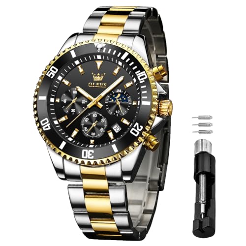 Image of OLEVS Watches for Men Chronograph Business Wrist Watches Analog Quartz Moon Phase Stainless Steel Waterproof Luminous Dress Watches