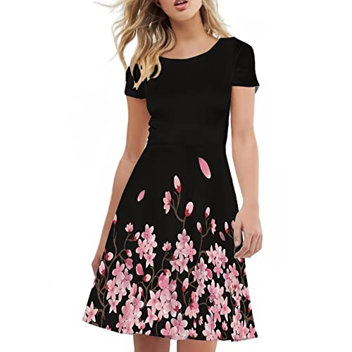 Image of AFPANQZ Womens Casual Summer Lightweight Vintage Dress Short Sleeve Midi Dress Knee-Long Luxury Formal Dress