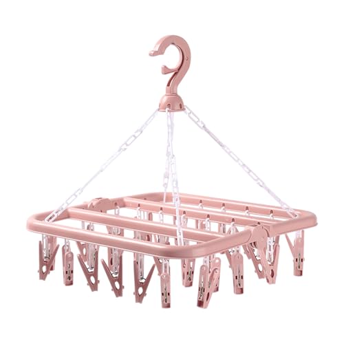 Ldirect Laundry Clothes Drying Hanger and Drip Foldable Drying Rack Hanging Sock Rack with 32 Clips (Nordic Pink)