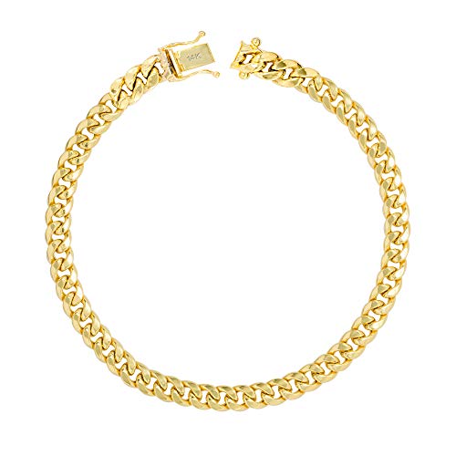 Nuragold 14k Yellow Gold 5.5mm Miami Cuban Link Chain Bracelet, Mens Womens Jewelry Box Clasp 7" 7.5" 8" 8.5" 9"