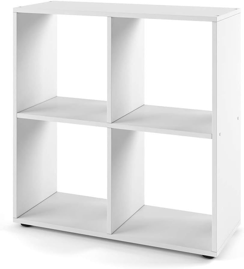 Tetra Bookcase with 4 Compartments, Room Divider, Free-Standing Shelving Unit, Filing Shelves, Storage Space White-image-31