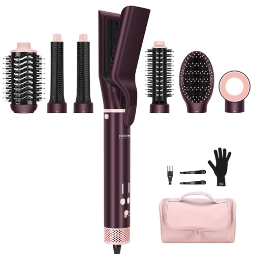 7-in-1 Hot Air Styler, PARWIN PRO BEAUTY Dual Voltage MaxAIR 2.0 Multi-Styler Set, 110,000RPM High Speed Hair Dryer Brush with Air Hair Straightener, 1.1 Inch Auto-Wrap Curlers, Jasper Plum