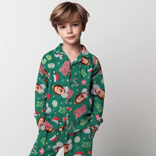 Elf 2 Piece Kids Christmas Pajamas - Matching Loungewear Set - Collar Coat Style PJ, Perfect for Family Matching Boys & Girls3