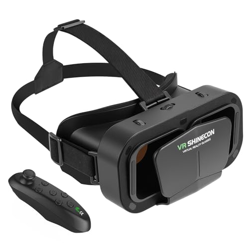 Gafas VR 3D para Móvil con Mando, Lentes HD Anti Luz Azul, Compatible con iPhone y Android 4,7–7', Visor Realidad Virtual para Juegos y Películas