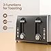 Electactic 4 Slice Toaster with Crumb Tray for Easy Cleaning, 6 Browning Settings, Self-Centering Dualit Bread Toaster 4 Slice, Cancel, Defrost&Reheat Function, Stainless Steel