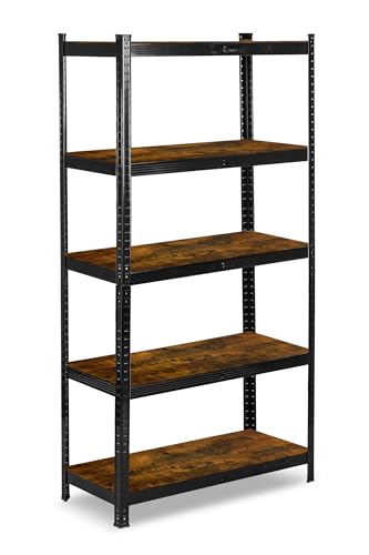 Humberg Regał Magazynowy Metalowy 5-Poziomowy Z Regulowanymi Półkami Maksymalne Obciążenie Do 175 kg Solidny Do Garażu Piwnicy 180 x 90 x 40 cm Brązowy Czarny