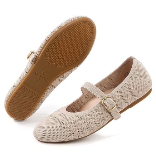 Image of Frank Mully Women's Mary Jane Flats Comfortable Dressy Ballet Flats Casual Round Toe Slip On Washable Knitted Fabric Office Work Woman Shoes