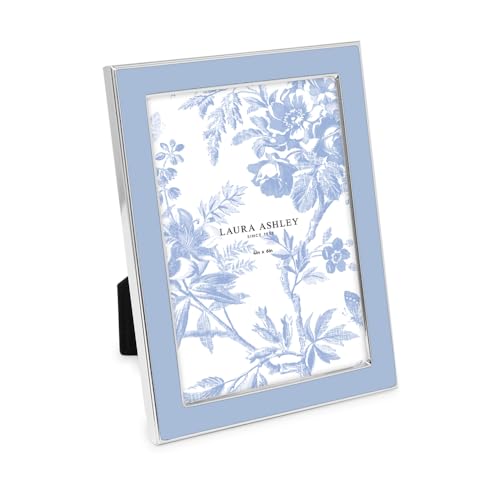 Laura Ashley 4x6 Cashmere Blue Enamel Picture Frame Silver Edge w/Easel