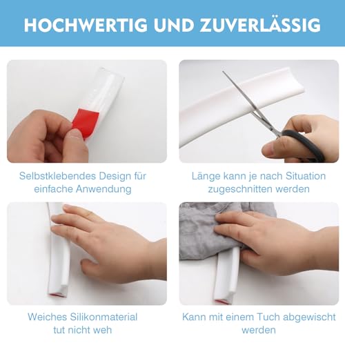 SPOKKI 3M Schwallschutzleiste Dusche Selbstklebend Flexible Schwallschutz, 4cm Höhe Wasserbarriere, Duschschwelle Wassersperre Barriere Duschdichtungen Schwallschutzleiste für Duschschwelle