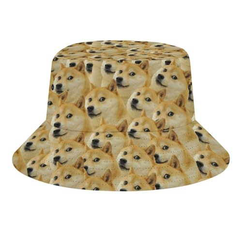 Funny Doge Bucket Hat for Men Women Packable Fisherman Hat Sun Cap Outdoor Travel Beach Caps