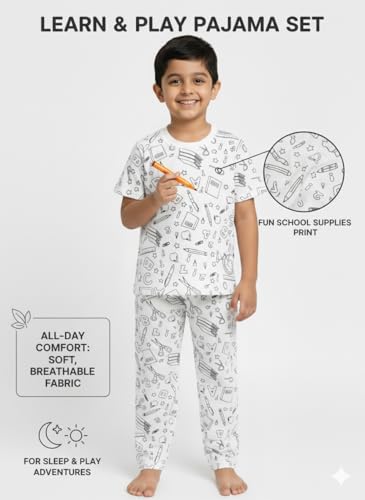Image of Soft Lycra Reusable Kids T-Shirt & Pant Set with 10 Washable Marker Pens | DIY Coloring Clothes for Boys & Girls | Reusable Creative Pajama Gift Set(4-5 Year)
