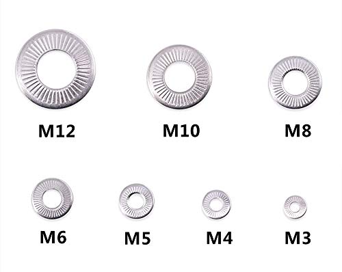 175pcs metric 304 stainless steel serrated conical spring washerconical knurled spring washerbelleville washer assortment kit- 7 size m3 m4 m5 m6 m8 m10 m12