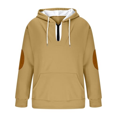 Mens Quarter Zip Hoodies Long Sleeve Pullover Sweatshirts Drop Shoulder Half Zip Hoodie with Pocket 20253