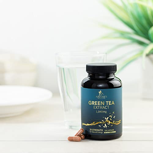 Nature's Green Tea Extract Pills 98% Standardized Egcg 1000Mg - 3X Strength For Natural Energy & Supports Heart Antioxidant Health - Herbal Supplement With Polyphenols, Vegan, Non-Gmo - 120 Capsules #TOP7