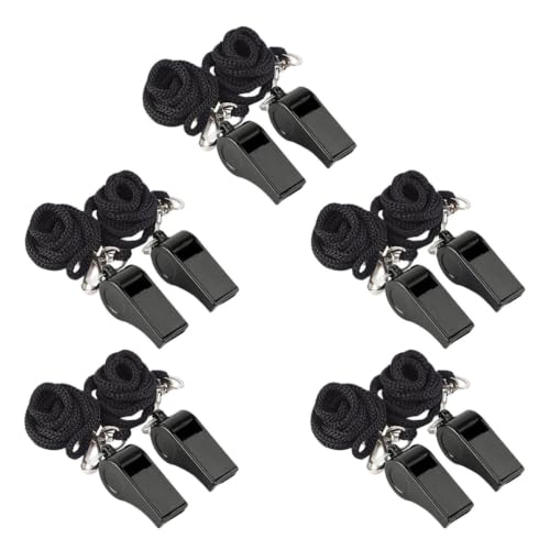10 silbatos negros para árbitro con cordón y resistencia al sudor miniatura 1
