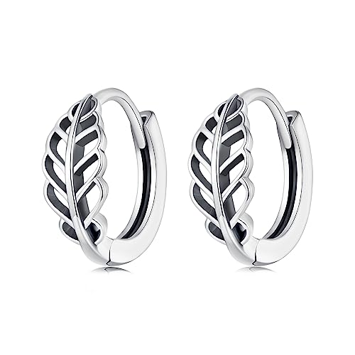 WOSTU Hollow Leaf Hoop Earrings 925 Sterling Silver Simple Ear Buckles Hypoallergenic Drop Earrings for Women