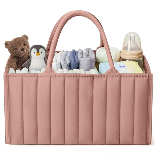 HAGOT Cesta Organizadora Bebe, Organizador Bebe de Carrito de Pañales, con Compartimentos Desmontables, para Futura Mamá (Rosa)