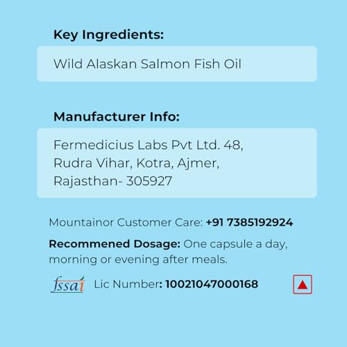 MOUNTAINOR Omega 3 Fish Oil 2500MG Triple Strength Contains - 1100mg EPA & 700mg DHA Per Serving Purified & Mercury Free with No Fishy Burps for Heart, Brain & Joint Health (60 Softgels)