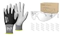 KAYGO 12 Pairs PU Coated Safety Work Gloves KG15P (L,Black) With Nylon Liner and 24 Pairs Polycarbonate Clear Safety Glasses for Men and Women, Ideal for Light Duty Work