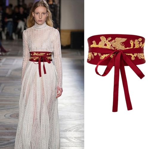 Chinese Traditional Pre-Tied Belt - Auspicious Symbolism Embroidered Wide Waistband Women's Accessories2