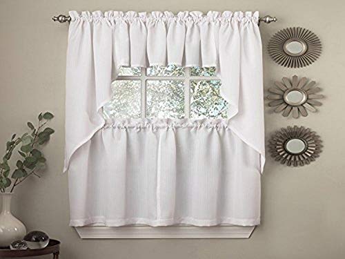 Image of Sweet Home Collection Opaque Rib Cord Kitchen Curtains Swag Pair, Ribcord Wine