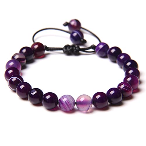 Améthystes naturels bracelet tressé ajustable quartz agates violettes bijoux femmes 8mm