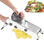 Mandoline Vegetable Slicer, Adjustable Blades Grater,Professional Multi-Function Potato Slicer Cutter, Adjustable Thicknesses, Julienne and Waffle Cut, Slicing Ramp, with Saftey Hand Guard