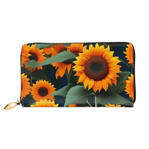 Portefeuille en cuir orange de luxe imprimé tournesol grand format porte carte