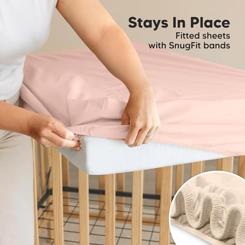 Image of 2-Pack Waterproof Crib Sheets for Boys, Girls, 52x28 Fitted (Cameo) | Organic Cotton Baby Crib Sheets, Toddler Mattress Protector Cover, Washable, Soft & Durable Baby Bedding Essentials