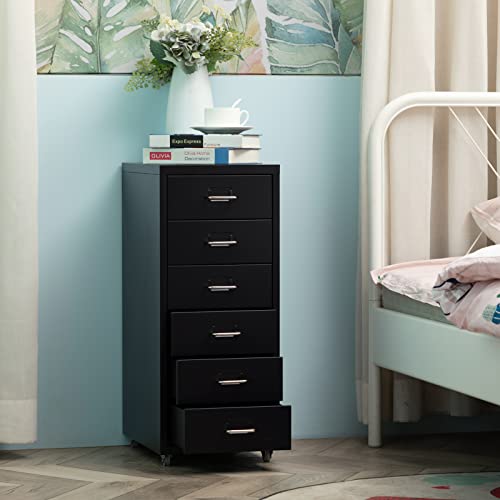 HollyHOME Mobiler Aktenschrank mit 6 Schubladen, rollender Aktenorganisator, Aufbewahrungsschrank aus Metall mit Rollen für Zuhause, Büro und Schule, Schwarz