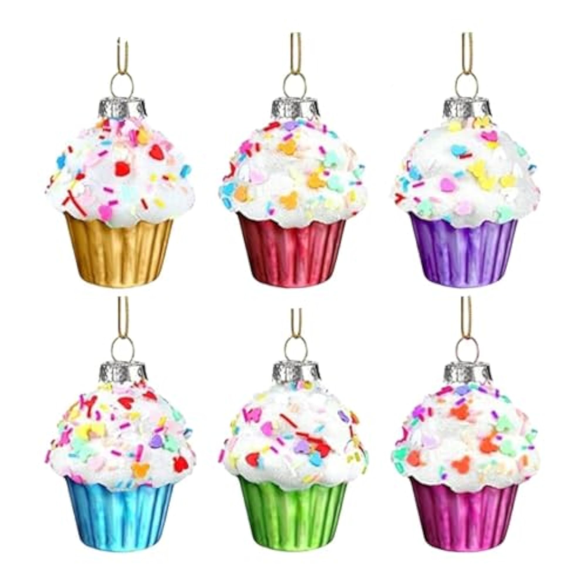 6X Cupcake Christmas Ornaments for Tree Decorations