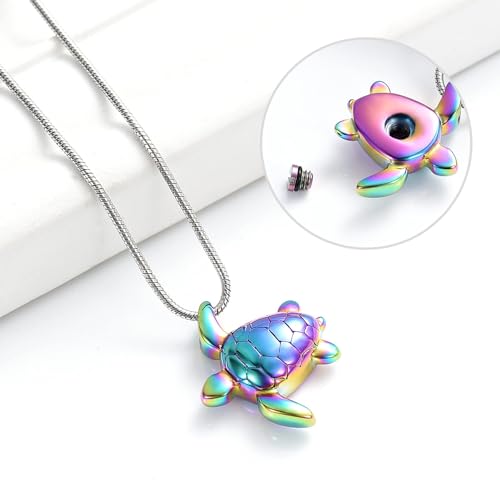QGJNSGC Turtle Urn Necklace for Ashes Sea Turtle Cremation Jewelry for Ashes Necklace Keepsake Memorial Jewelry Urns Pendant for Pet/Human Turtle Lovers (Rainbow) - Image 3