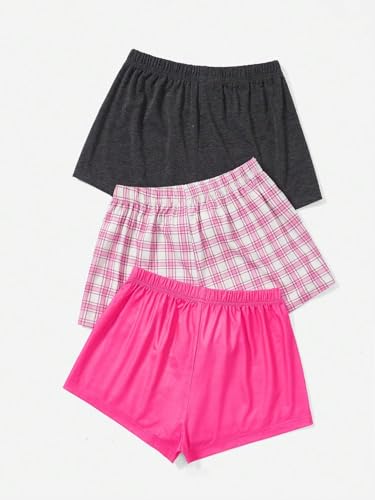 Image of WDIRARA Women's 3 Pack Plaid Letter Graphic Pajama Shorts Lounge Shorts | Elastic Waist ,Comfortable,Home Living,Sleepwear