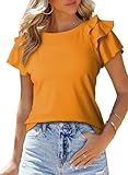 SHEWIN Womens Shirts Summer Ruffle Sleeve Crewneck Cute Ladies Tops and Blouses Yellow XL