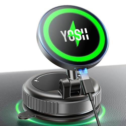 YOSH for Magsafe Car Mount Charger 15W [54KG Vacuum Suction Power & N56 Strong Magnets] Wireless Car Charger Magnetic Holder for iPhone 17-12 Series Samsung Pixel