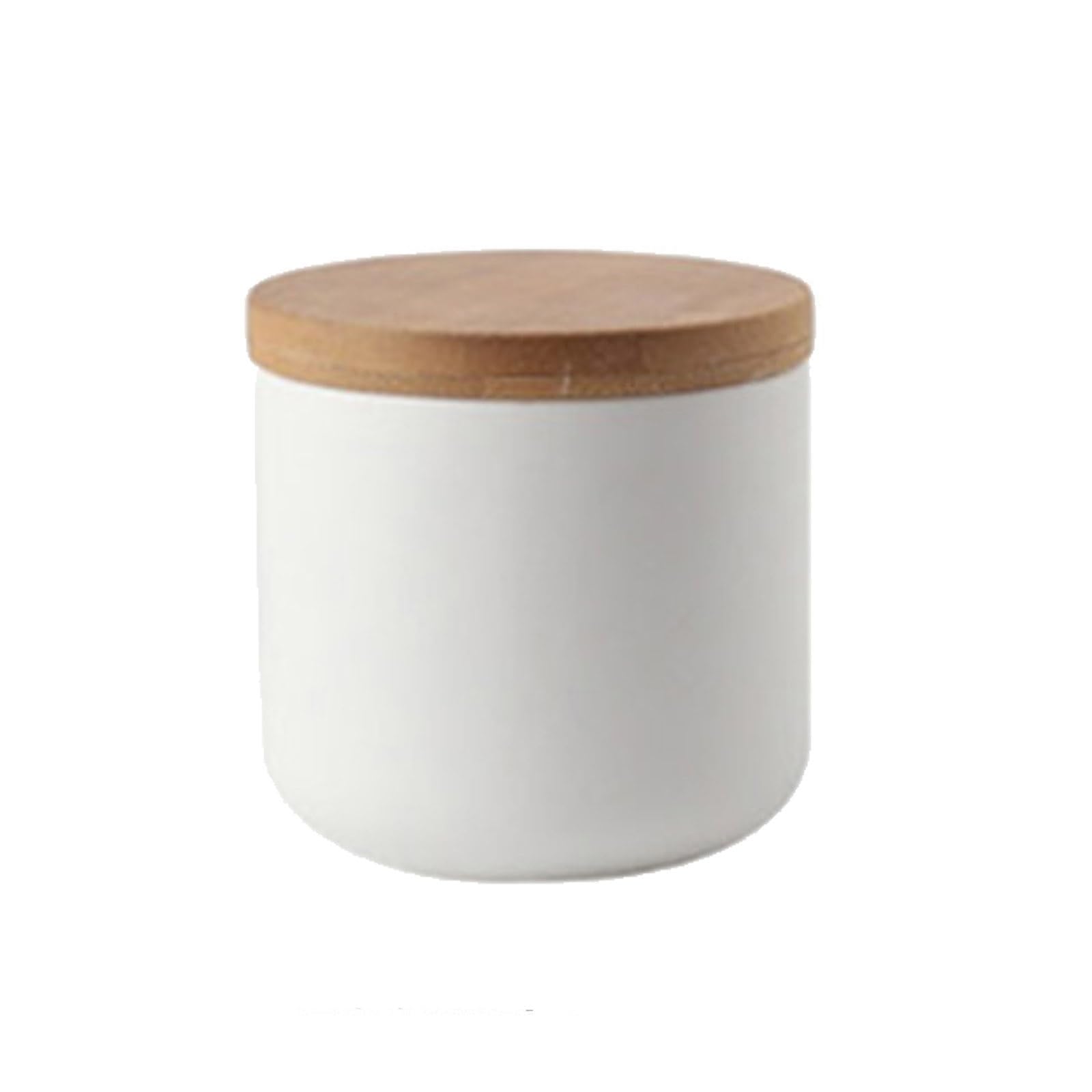 Modernes Design Frischhaltedose mit luftdichtem Holzdeckel, Keramik-Lebensmittelaufbewahrungsdose, Frischhaltedose für Kaffee, Zucker, Tee, Gewürze usw. (Weiß, 260 ml)
