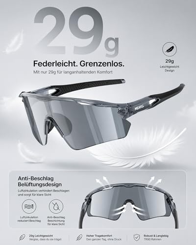 Fahrradbrille Herren Laufbrille Damen, UV400 Sonnenbrille Sportbrille, TR90 Frame mit Verstellbaren Nasenflügel MTB Schutzbrille Schnelle… – Ansicht 6