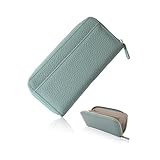 [GRAV] 財布 レディース 長財布 コンパクト 【独自設計で”高さ”も”横幅”もコンパクトに】【手になじむ柔らかな手触り】お札を折らない レディース長財布 ミニ財布 女性用 薄い 可愛い ミニ 本革 大容量 薄型 小さい バイカラー スキミング防止 ladies wallet 女性 ながさいふ さいふ（ライトブルー×グレージュ）